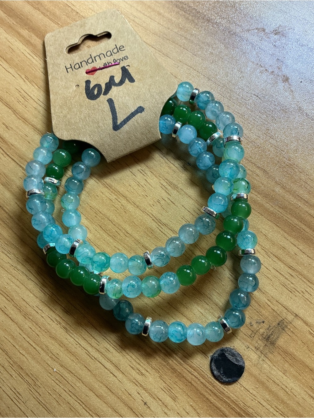 Handmade Green & Aqua Beaded Stretch Bracelet Set